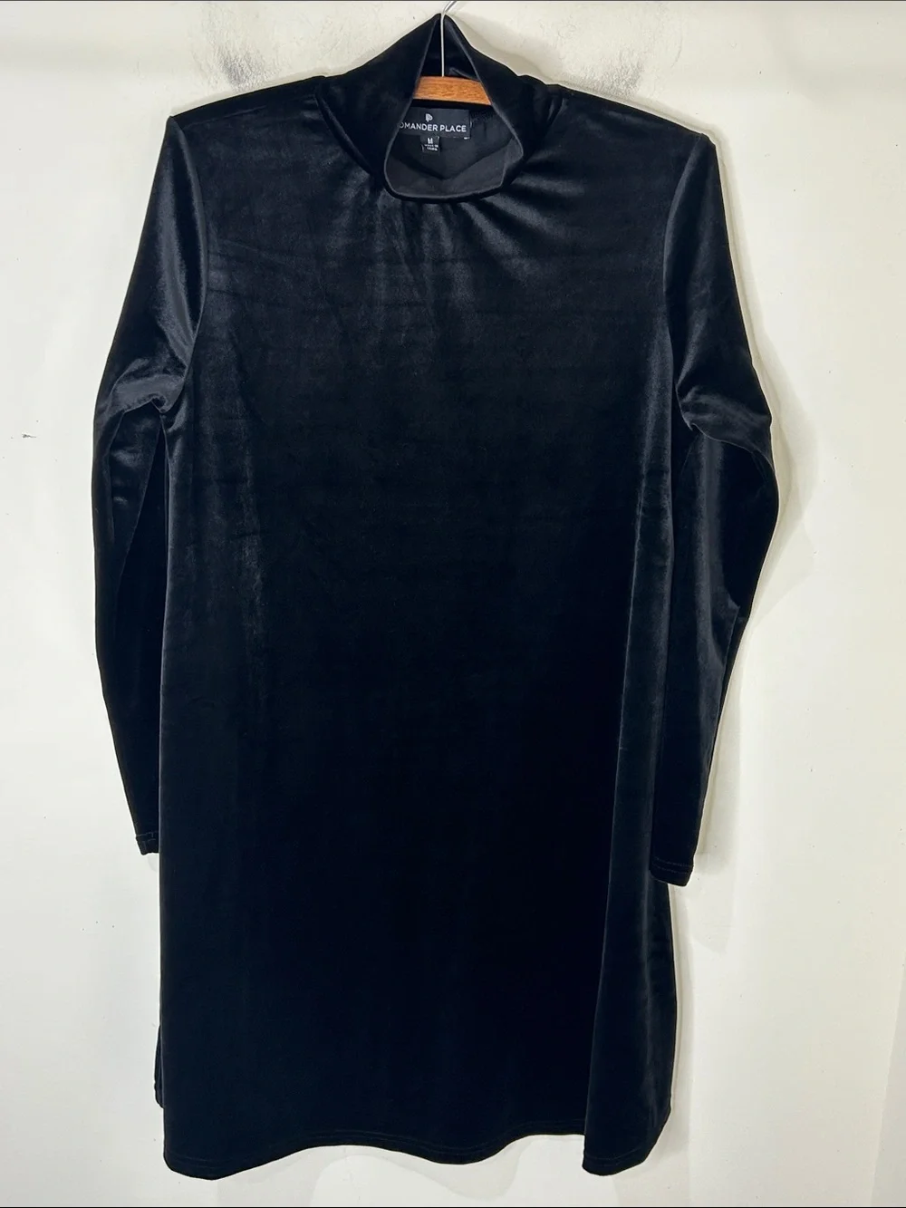 POMANDER PLACE Black Velvet Mock Neck Mottershead Mini Dress Size Medium